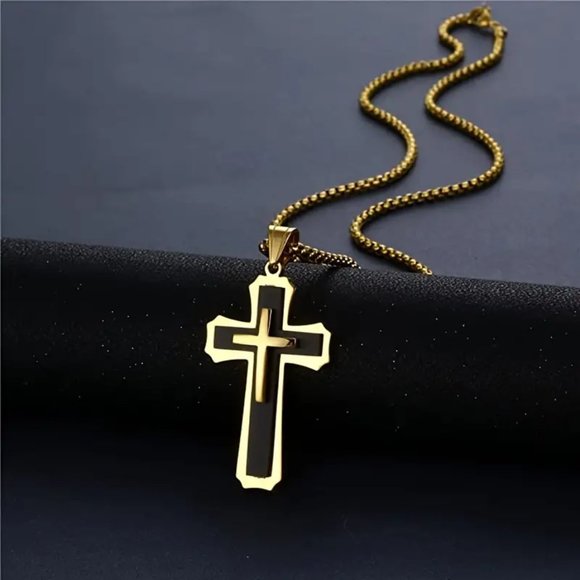 Gold Cross Necklace Pendant Hip Hop Necklace Fine Jewelry Men Women - Picture 2 of 7